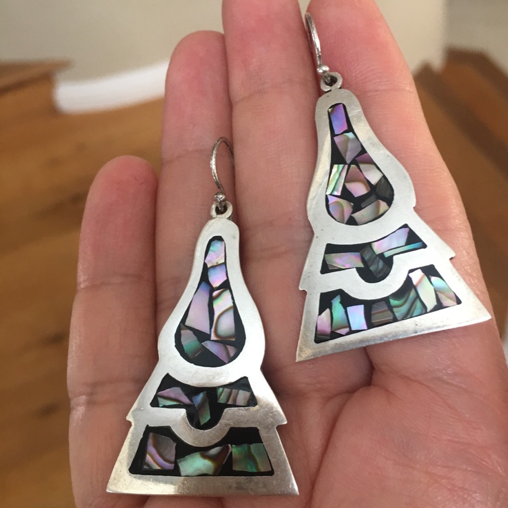 Solid Sterling Silver Inlay Abalone Shell Drop Ea… - image 3